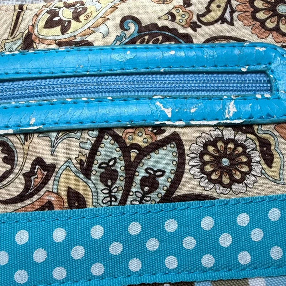 Y2K Coquette Paisley Polka Dot Bamboo Handle Satchel Bag with Wristlet Blue Tan